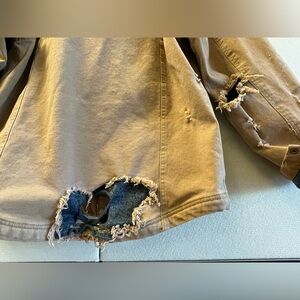 Thrashed trashed canvas fleece lined work jacket chore coat outdoor vintage L